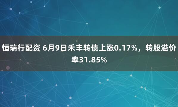 恒瑞行配资 6月9日禾丰转债上涨0.17%，转股溢价率31.85%